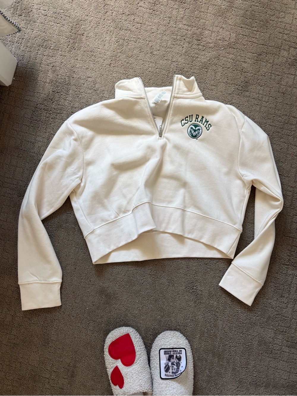 District White CSU Rams Cropped Quarter-Zip Pullover